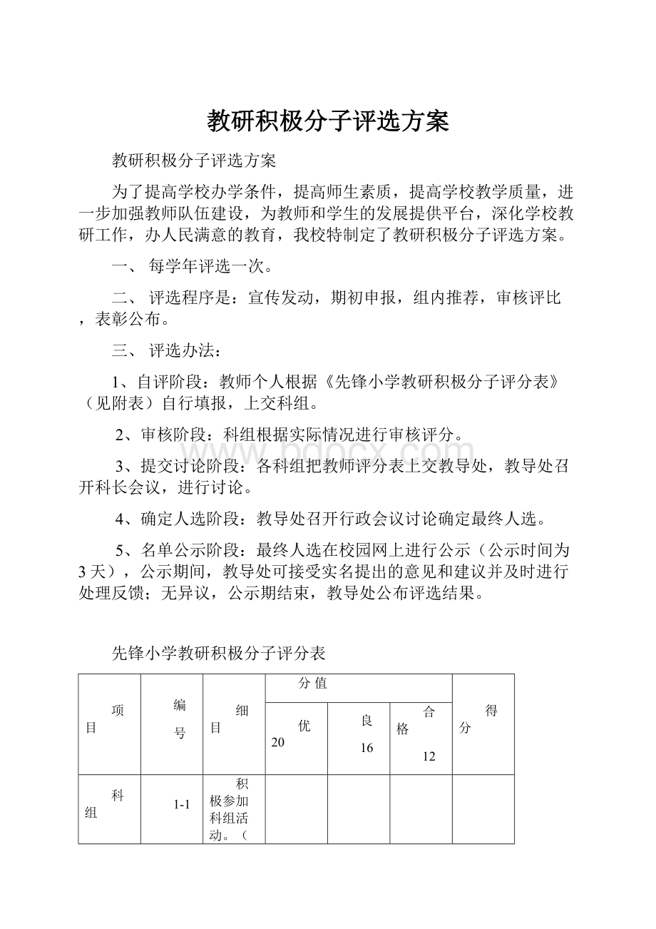 教研积极分子评选方案.docx