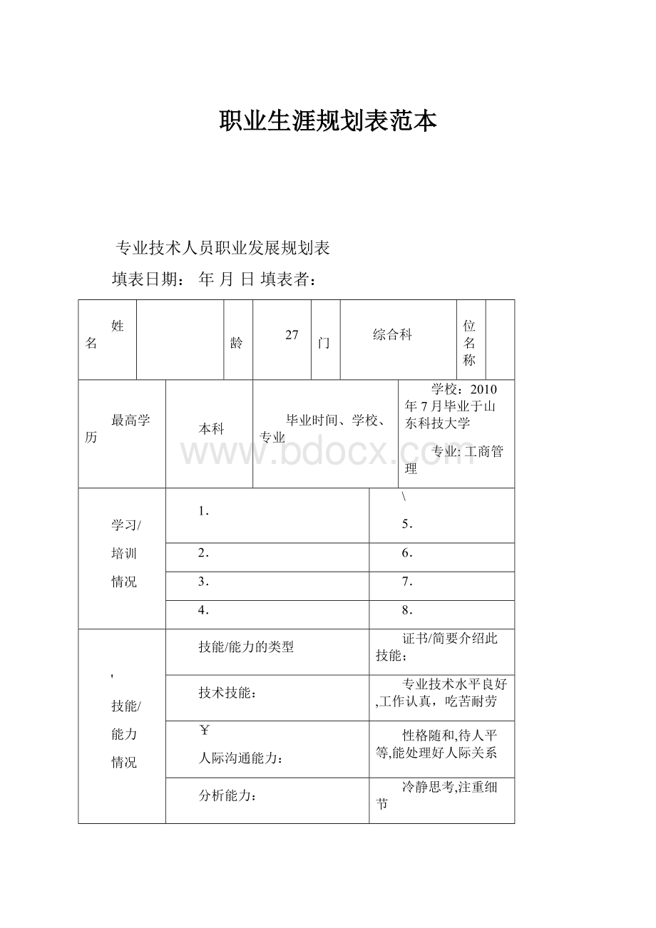 职业生涯规划表范本Word文档格式.docx_第1页