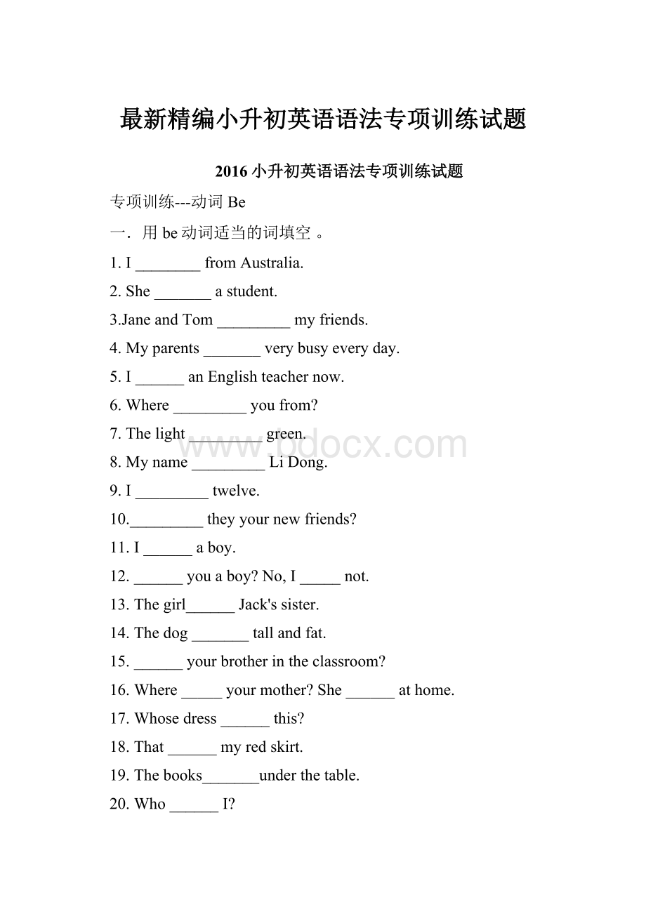 最新精编小升初英语语法专项训练试题Word文档格式.docx