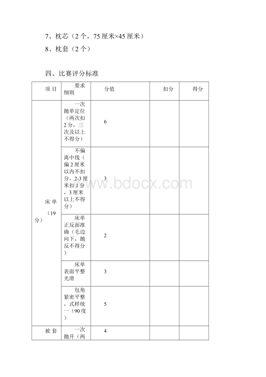 客房服务中式铺床比赛规则和评分标准Word下载.docx_第2页