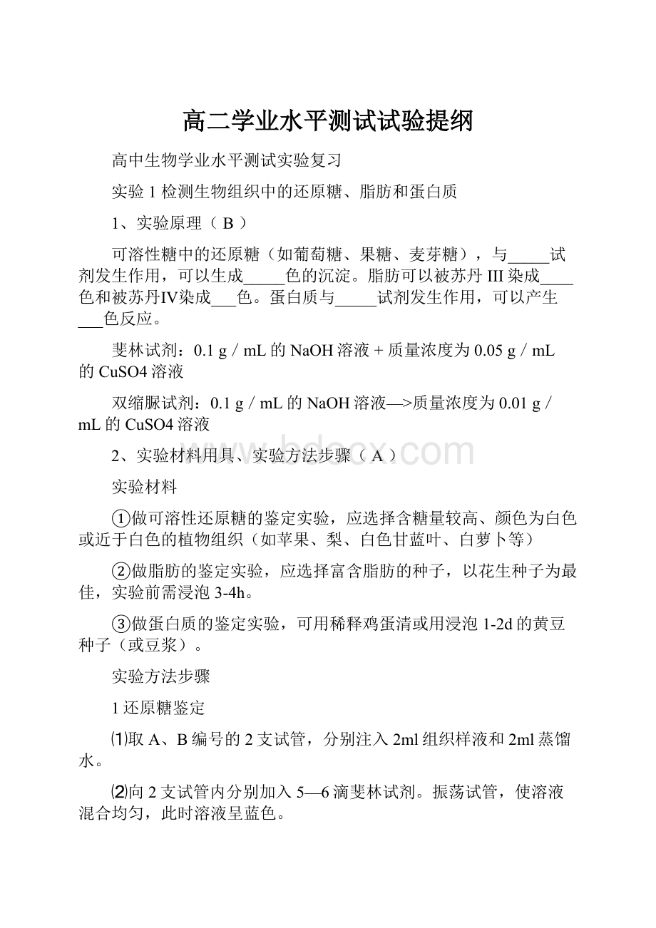 高二学业水平测试试验提纲Word格式.docx_第1页