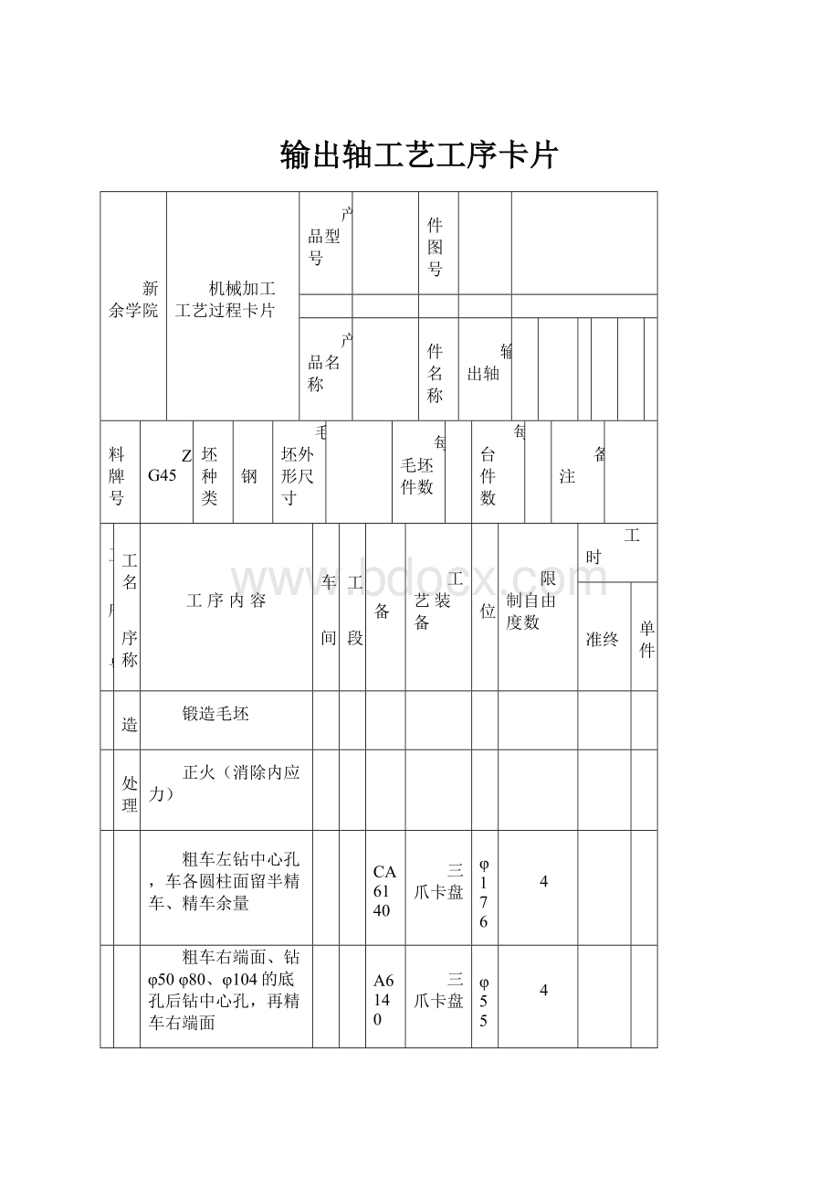 输出轴工艺工序卡片.docx_第1页