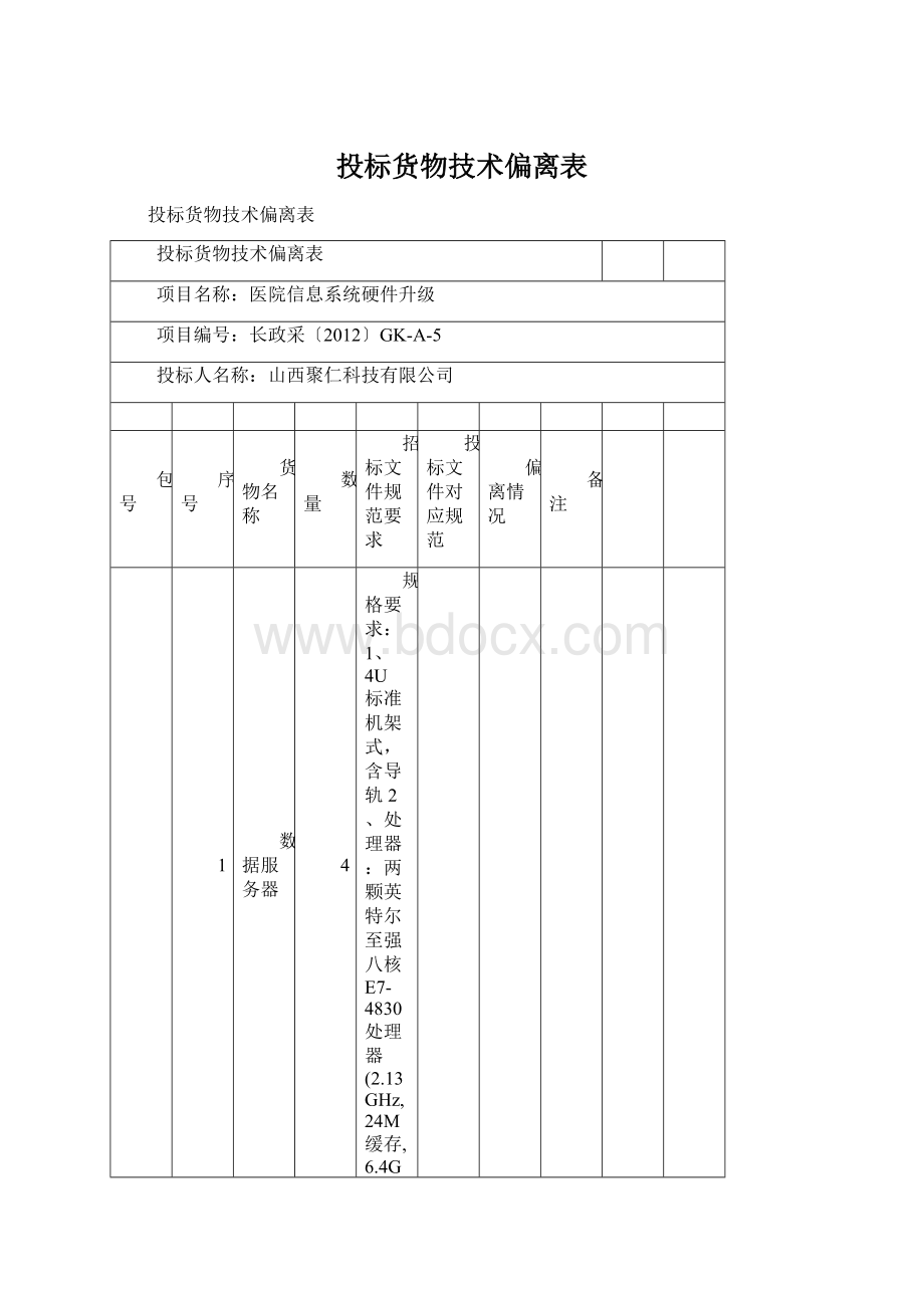 投标货物技术偏离表Word格式文档下载.docx