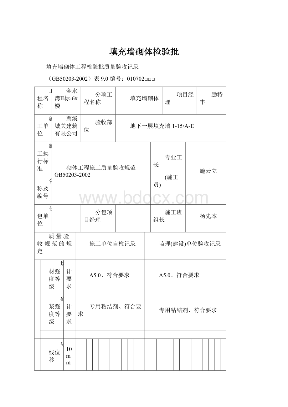 填充墙砌体检验批.docx_第1页