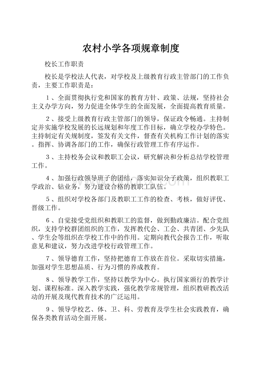 农村小学各项规章制度文档格式.docx_第1页