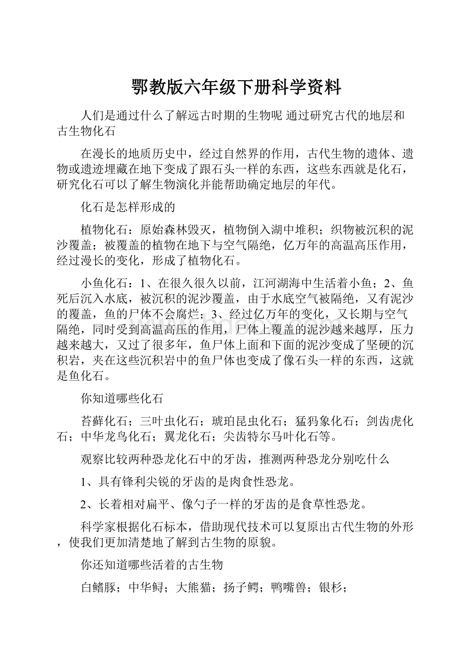 鄂教版六年级下册科学资料Word格式文档下载.docx