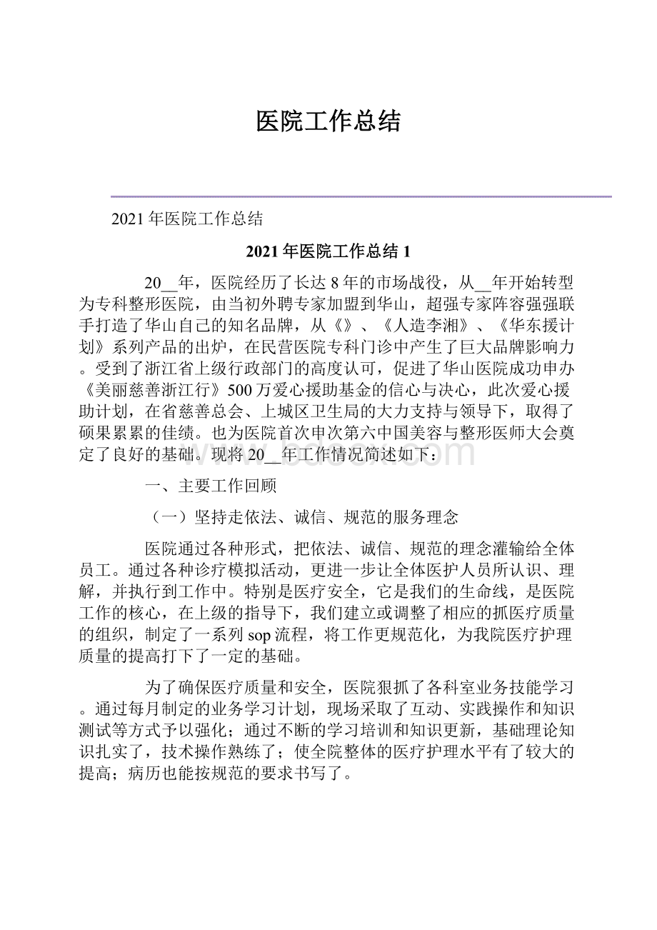 医院工作总结文档格式.docx