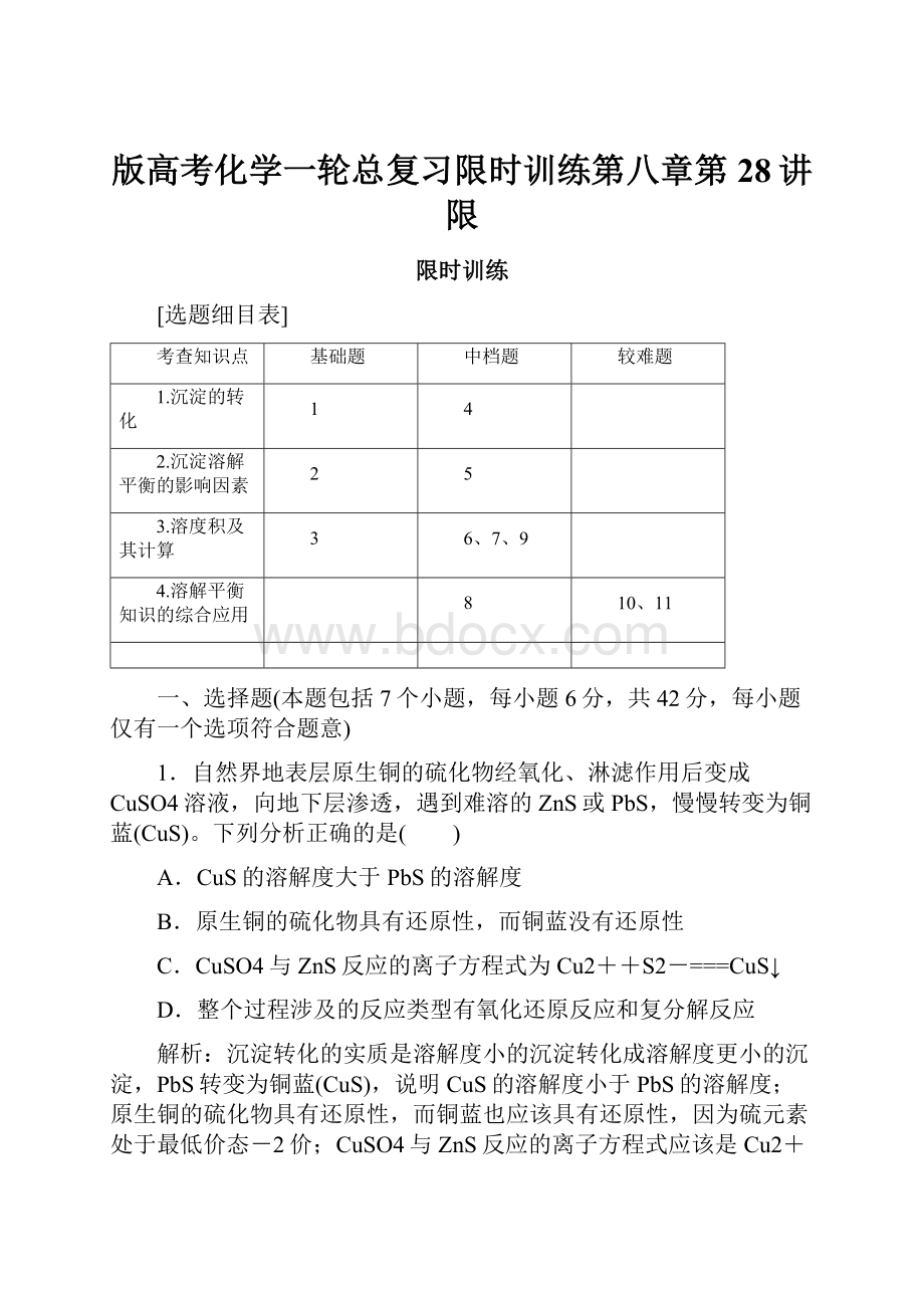 版高考化学一轮总复习限时训练第八章第28讲限.docx_第1页