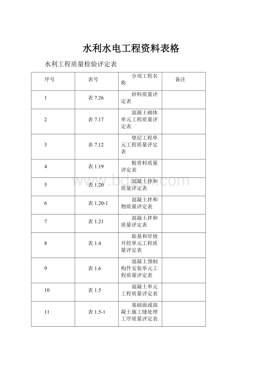 水利水电工程资料表格.docx