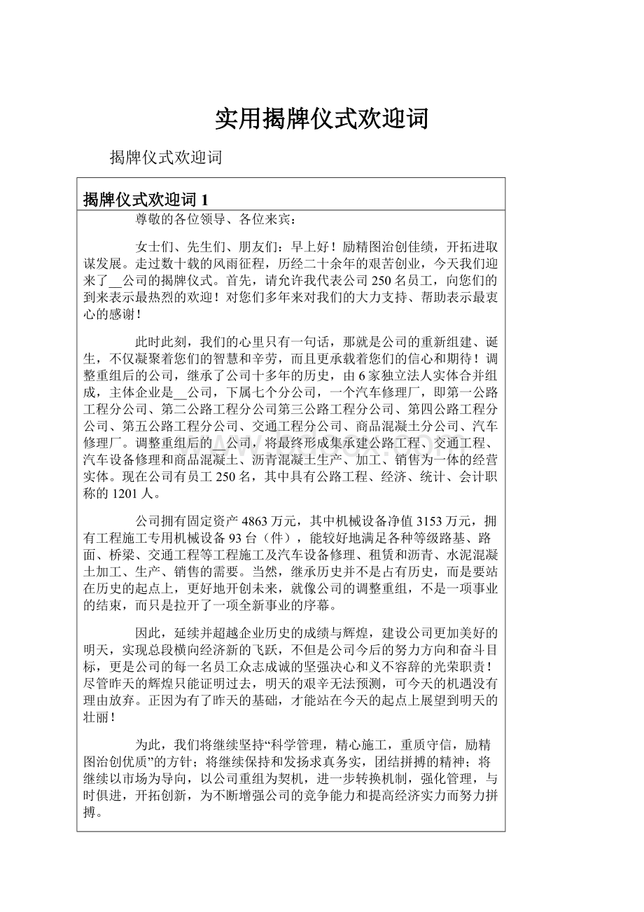 实用揭牌仪式欢迎词.docx_第1页