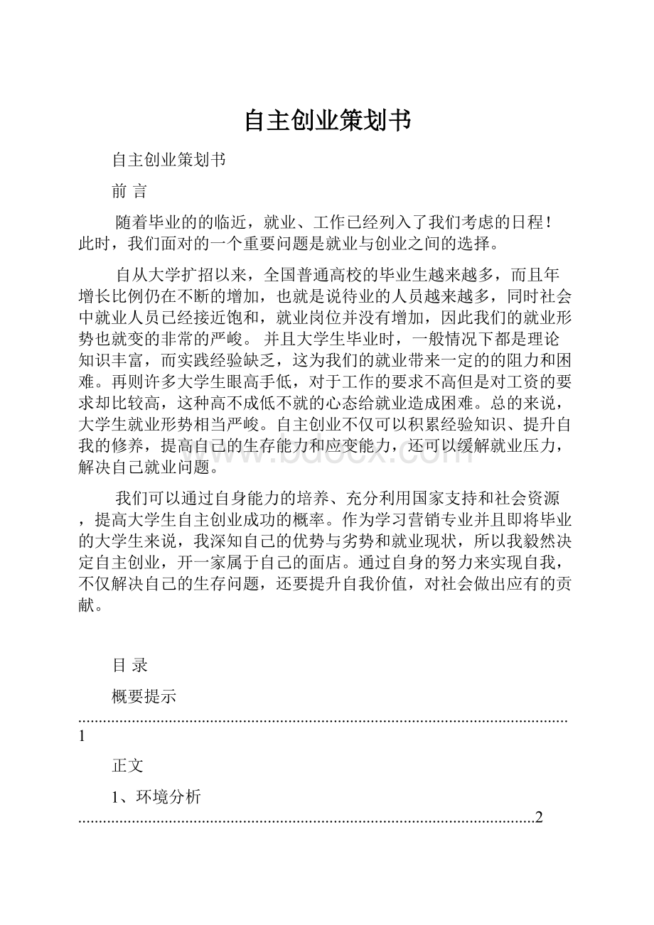 自主创业策划书Word文档下载推荐.docx