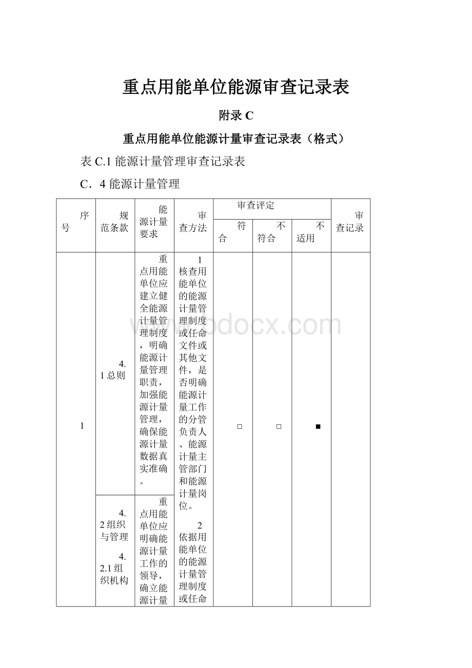 重点用能单位能源审查记录表Word文件下载.docx