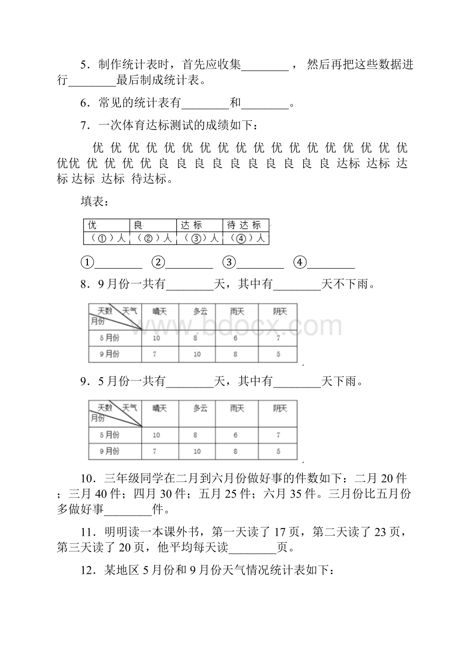 三年级下册新人教版小学数学第三单元《复式统计表》 单元检测卷包含答案解析2Word文档格式.docx_第2页