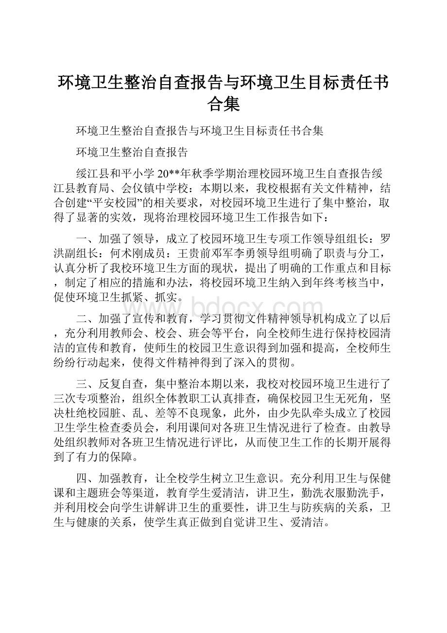 环境卫生整治自查报告与环境卫生目标责任书合集.docx_第1页