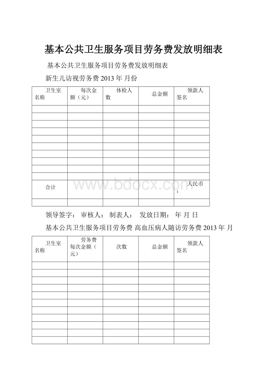 基本公共卫生服务项目劳务费发放明细表Word格式文档下载.docx