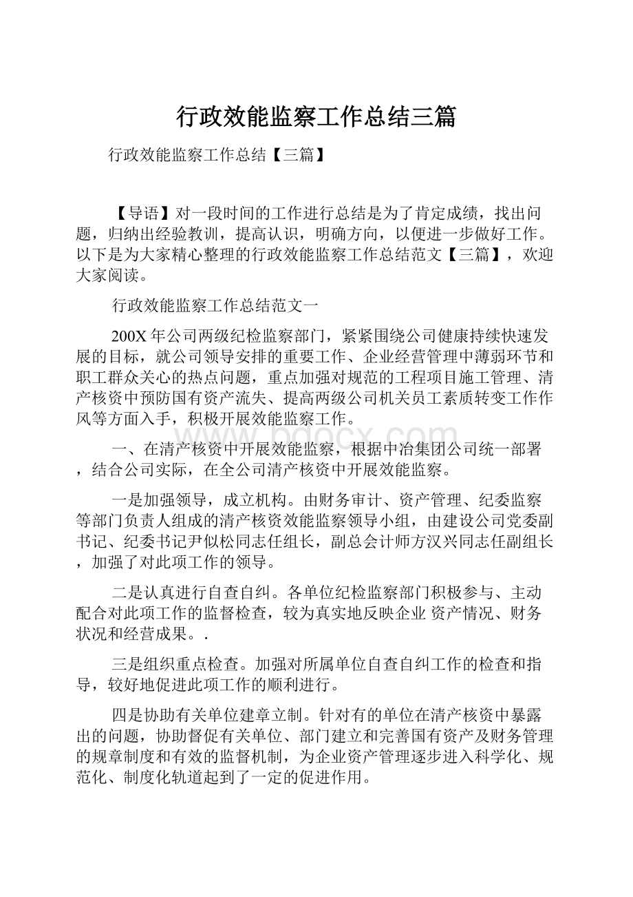 行政效能监察工作总结三篇.docx