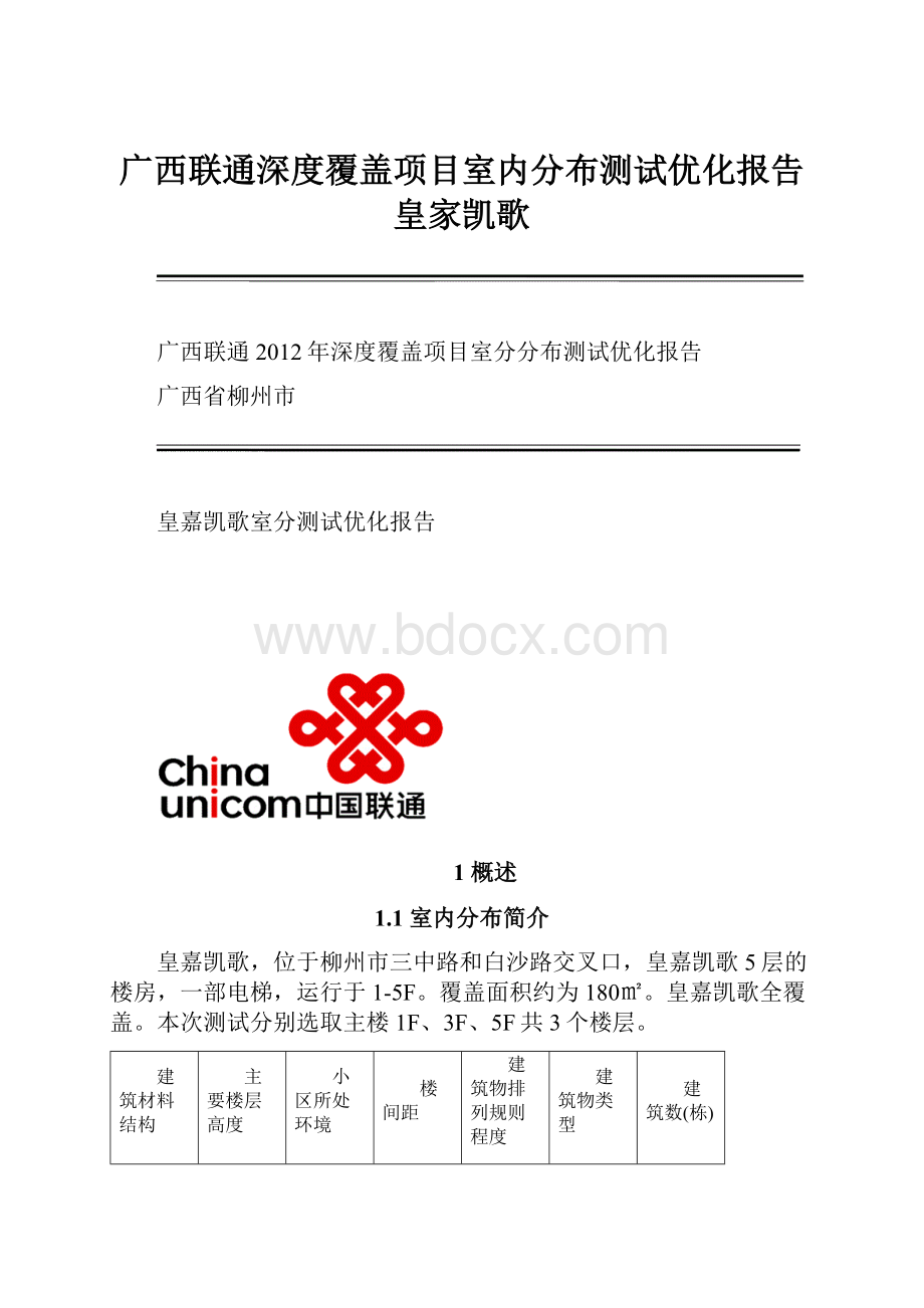 广西联通深度覆盖项目室内分布测试优化报告皇家凯歌.docx