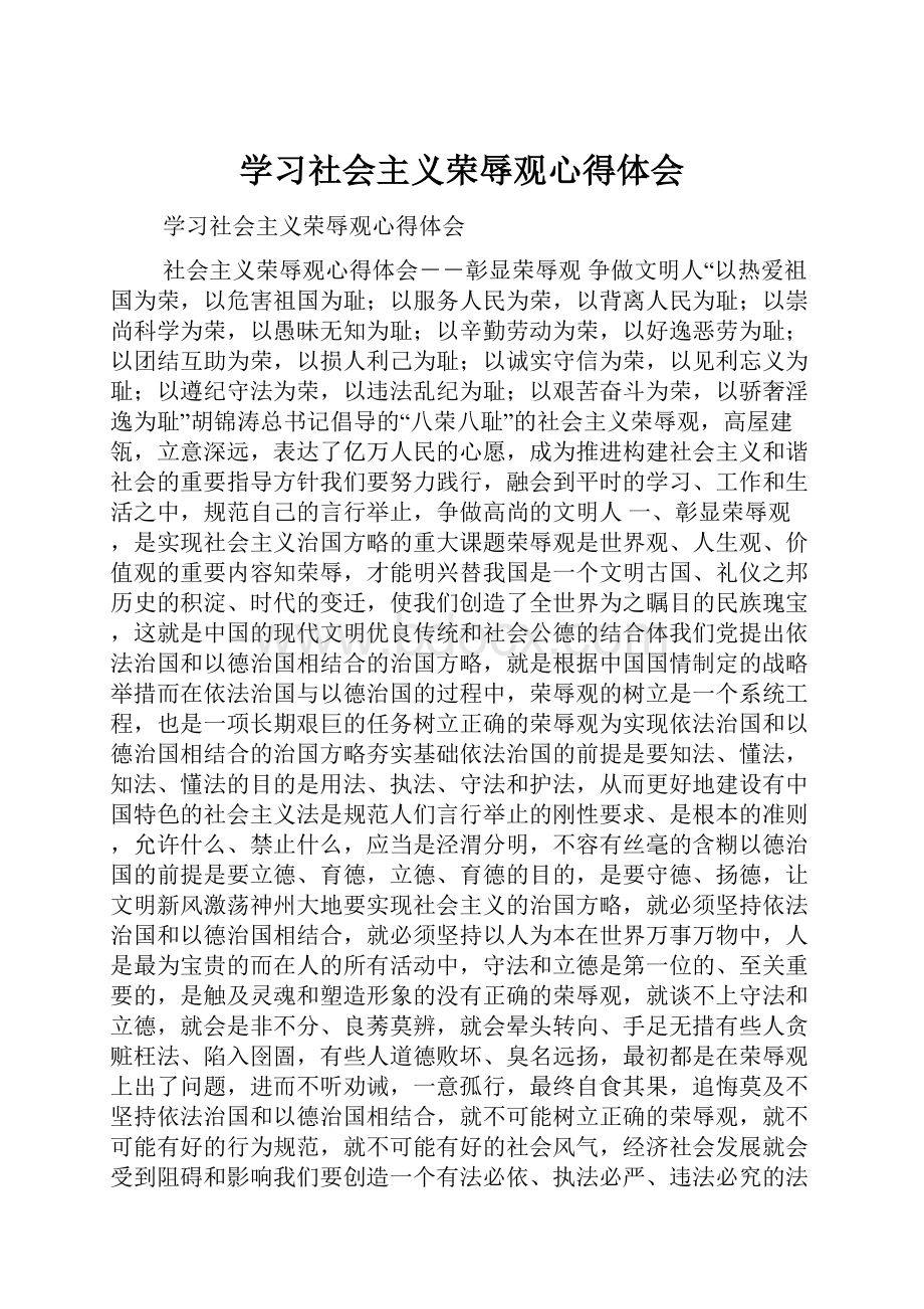 学习社会主义荣辱观心得体会.docx