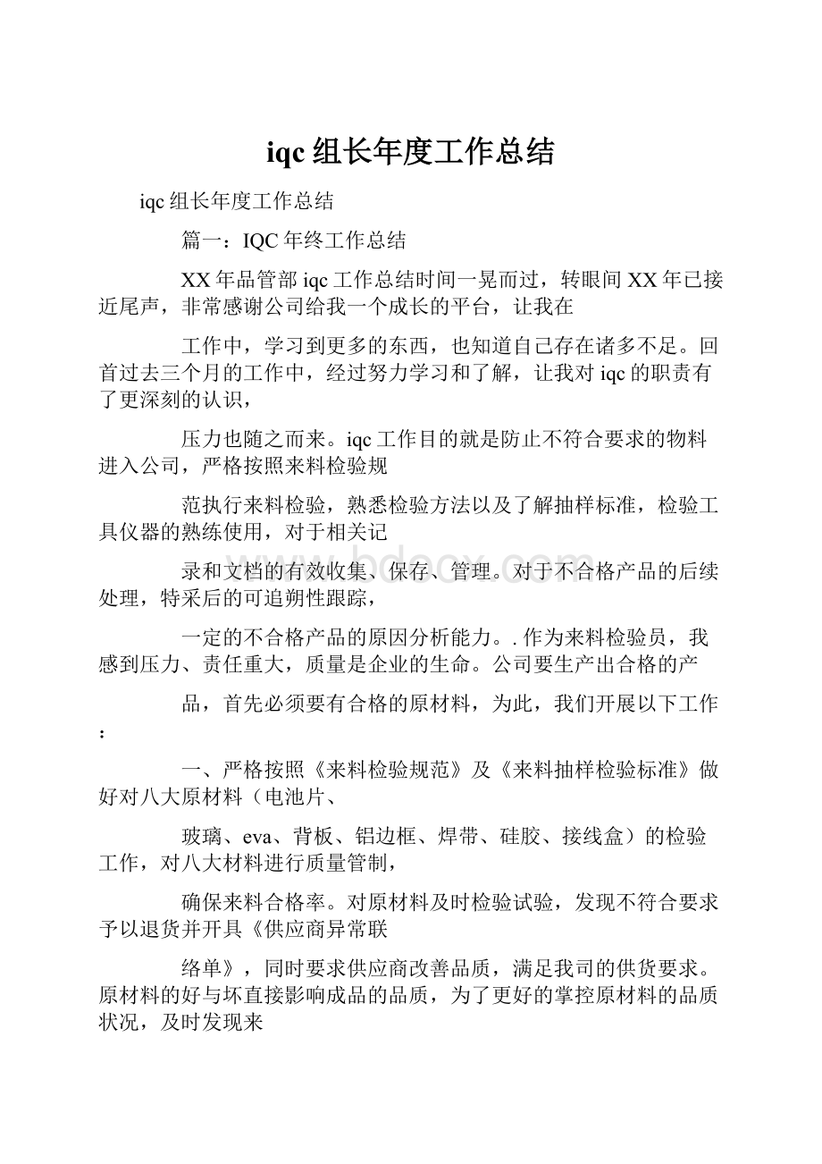 iqc组长年度工作总结Word文档格式.docx