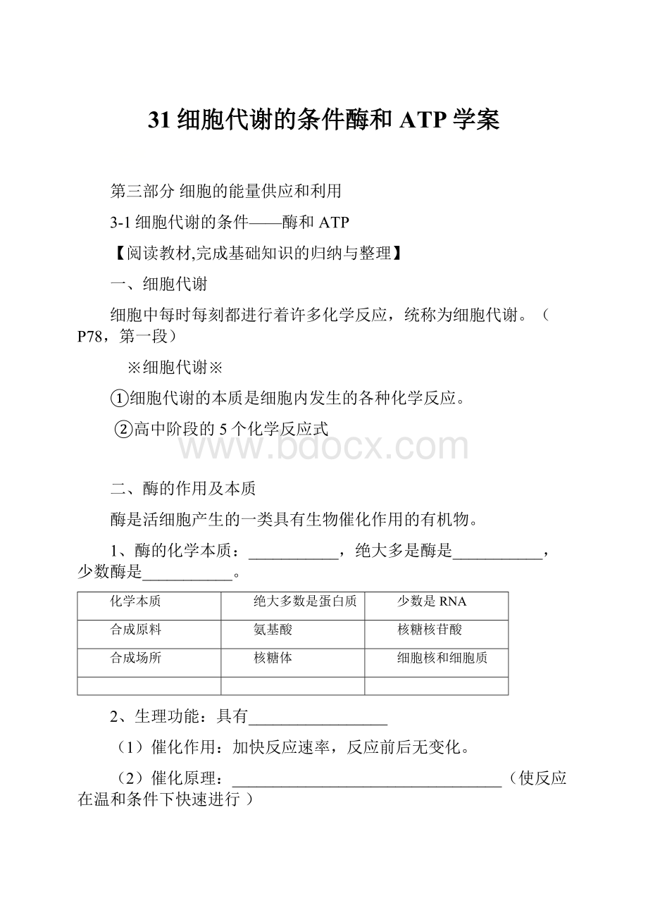 31细胞代谢的条件酶和ATP学案.docx