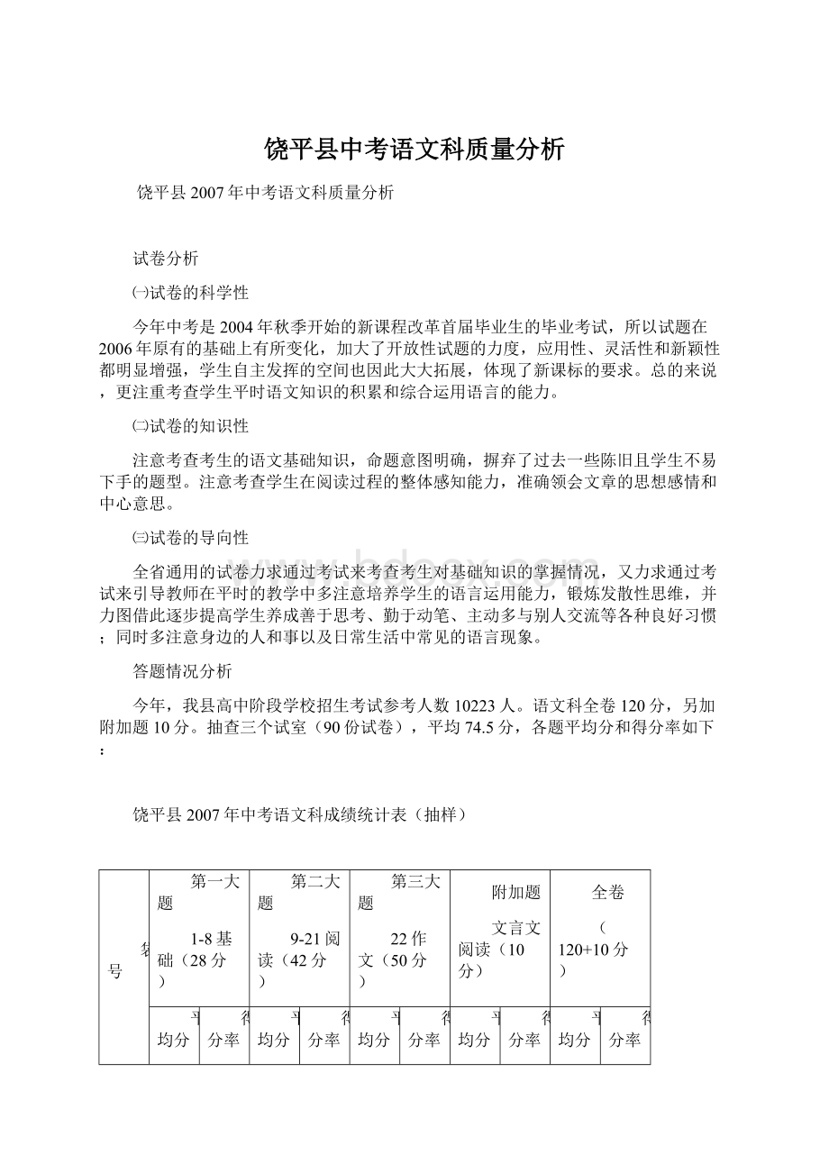 饶平县中考语文科质量分析Word文档格式.docx