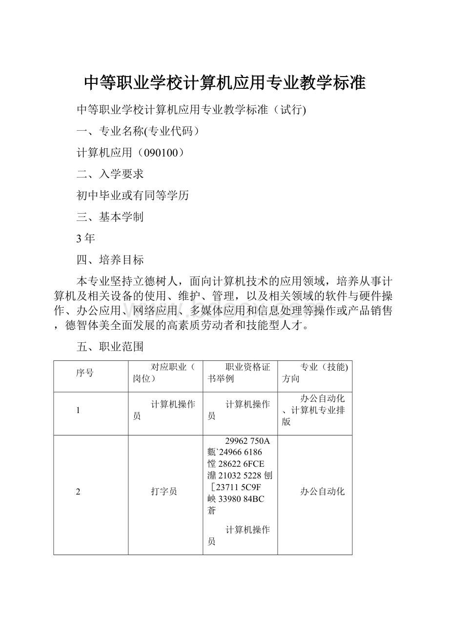 中等职业学校计算机应用专业教学标准.docx_第1页