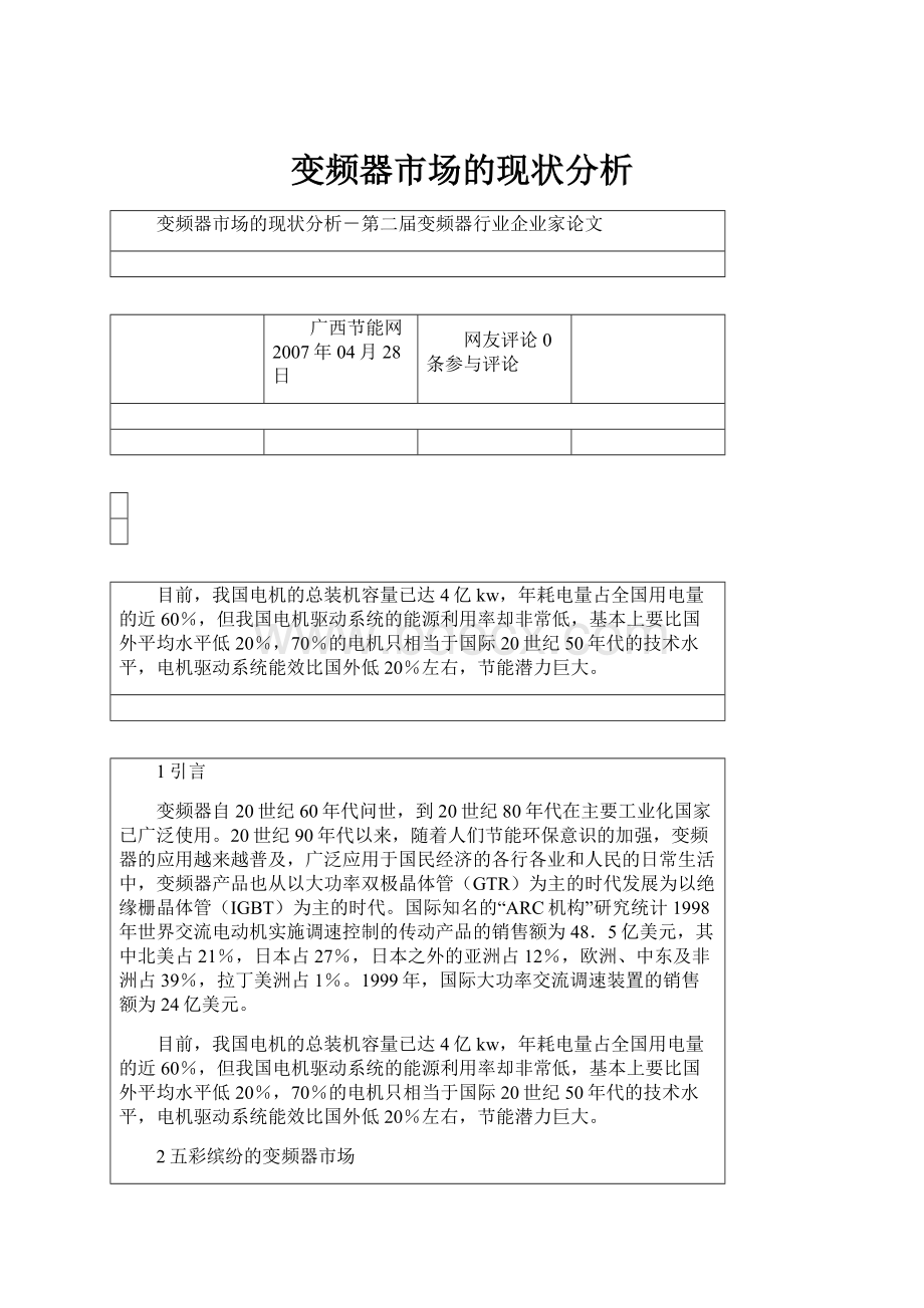 变频器市场的现状分析Word格式.docx