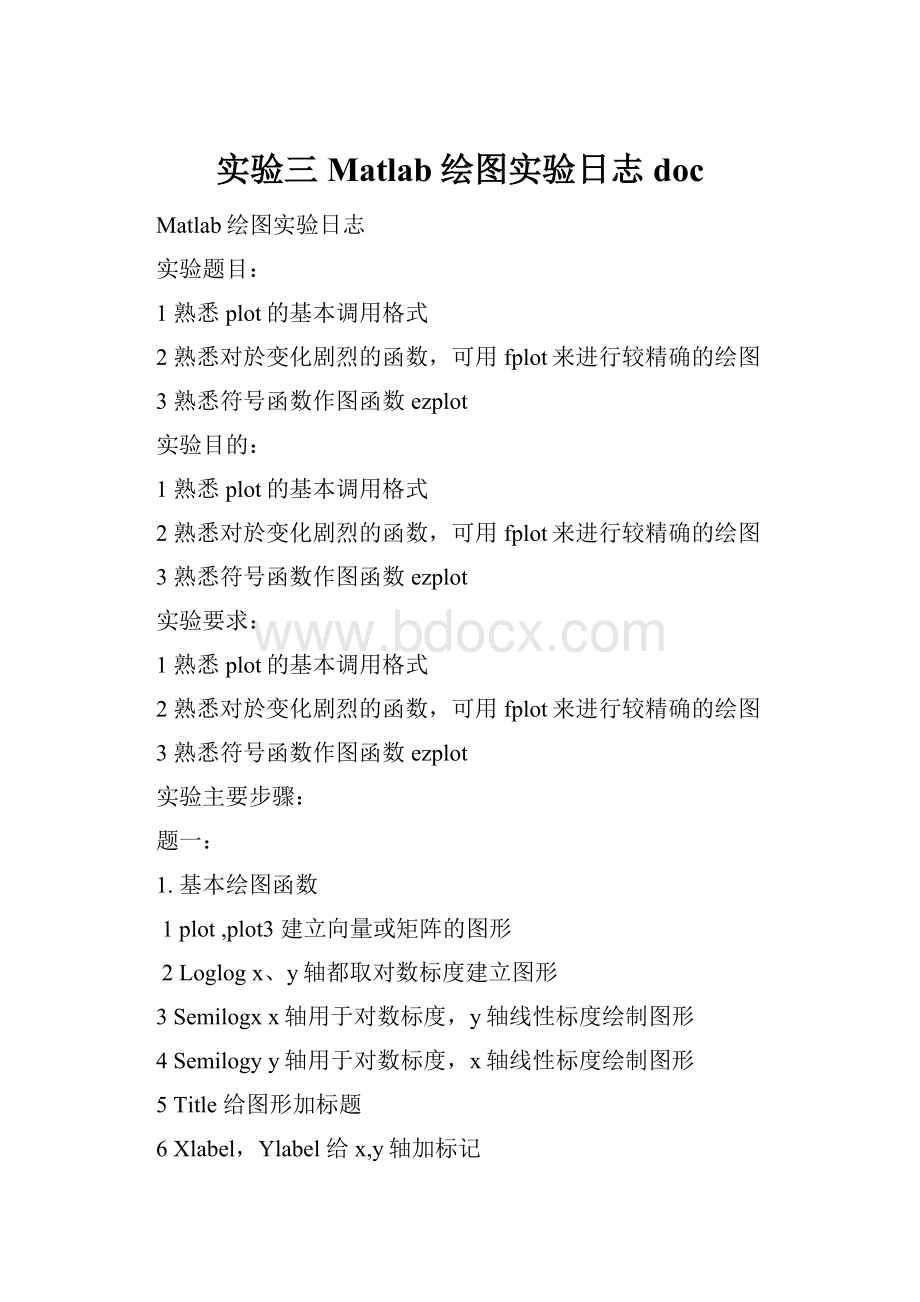 实验三Matlab绘图实验日志doc.docx