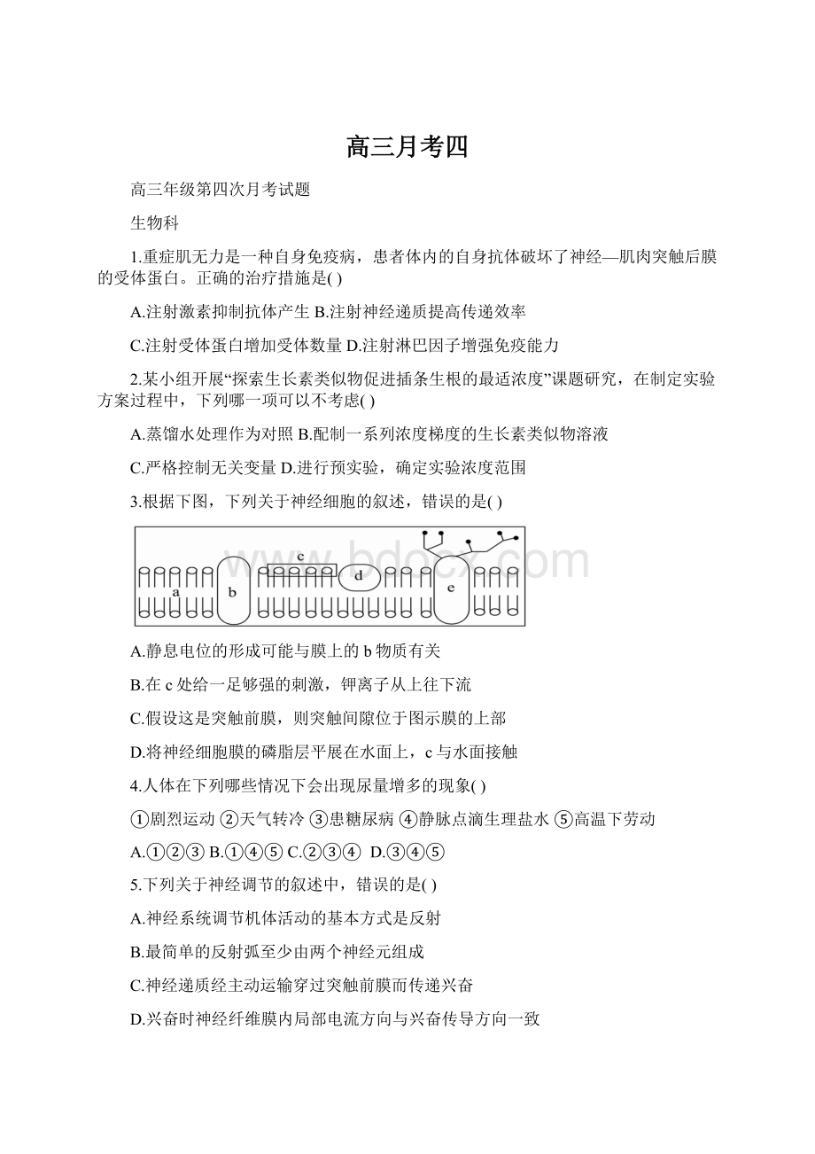 高三月考四Word下载.docx_第1页