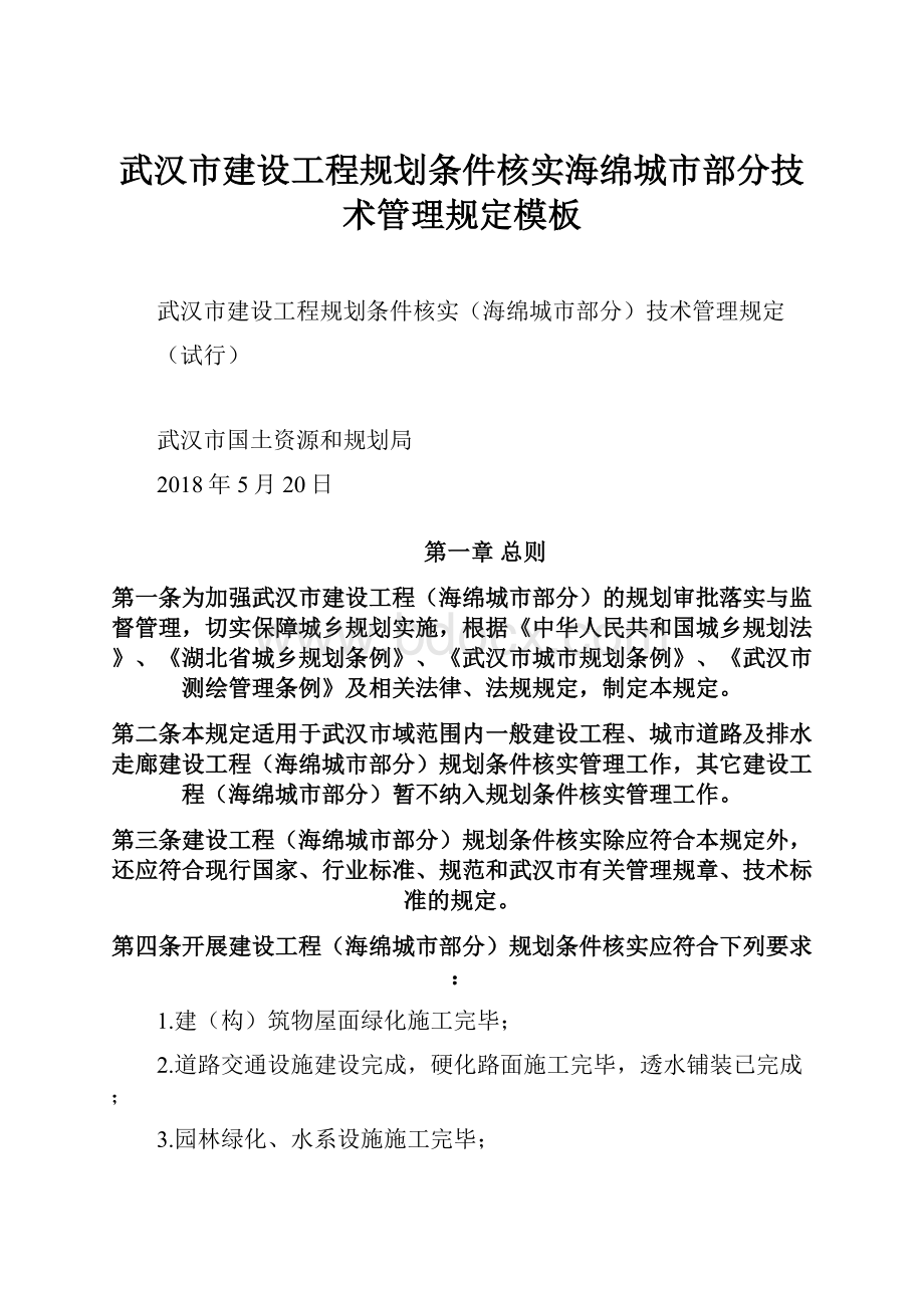 武汉市建设工程规划条件核实海绵城市部分技术管理规定模板Word格式.docx