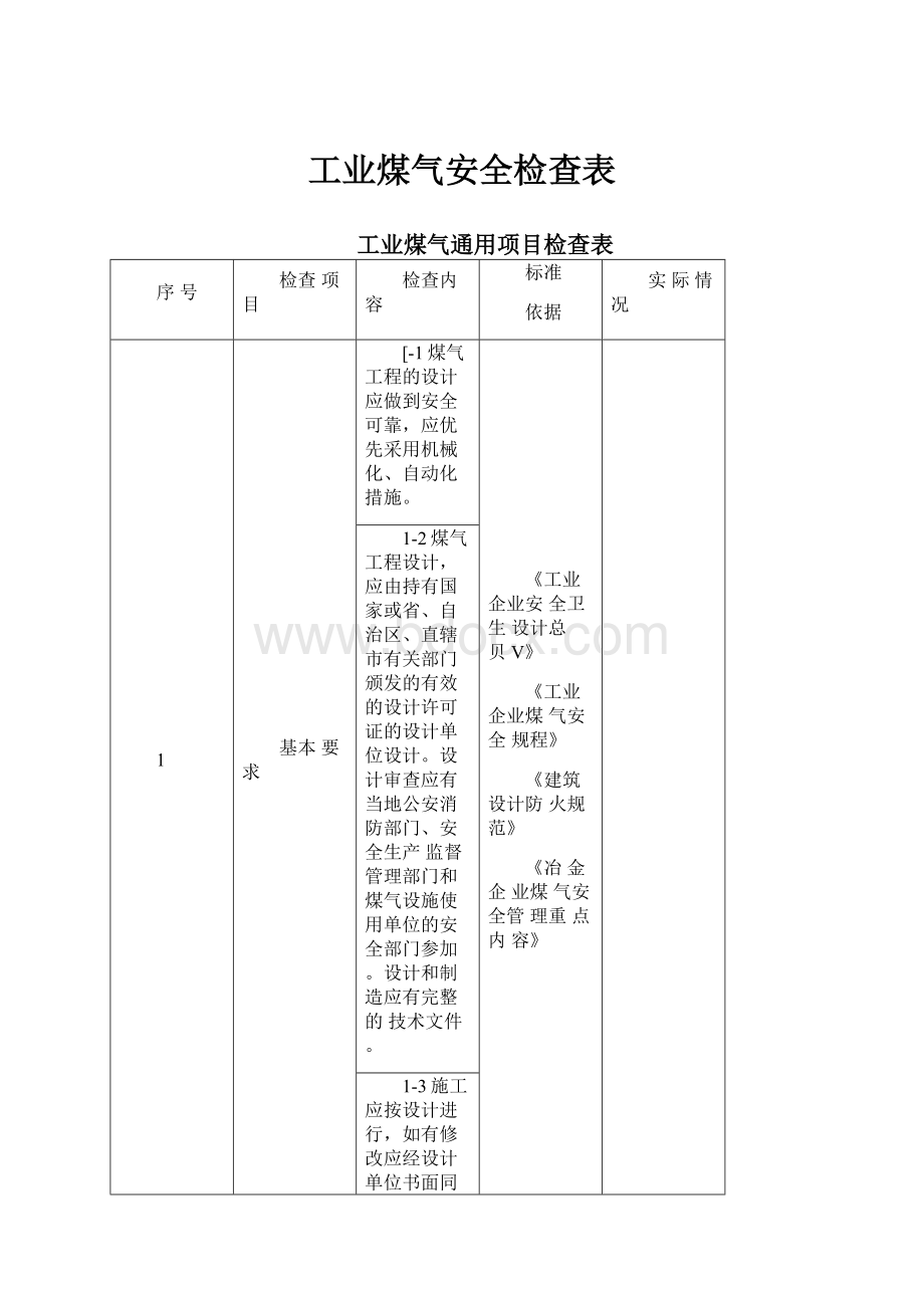 工业煤气安全检查表Word文件下载.docx_第1页