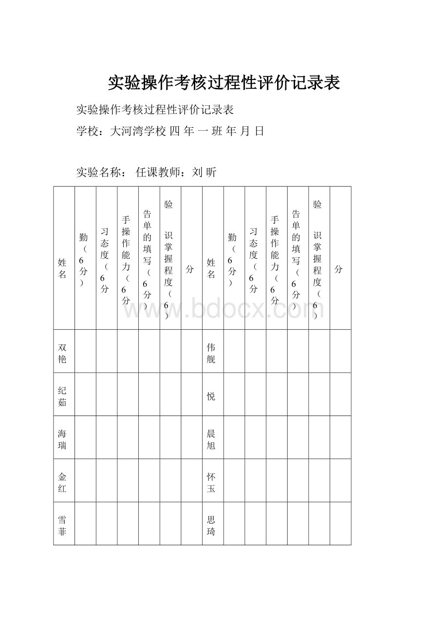 实验操作考核过程性评价记录表.docx