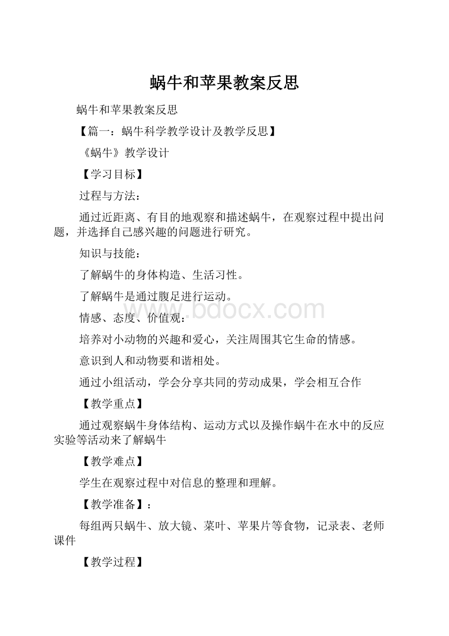 蜗牛和苹果教案反思Word文档下载推荐.docx