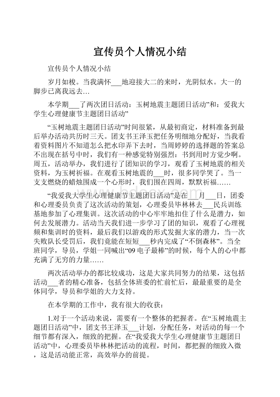 宣传员个人情况小结Word文档格式.docx