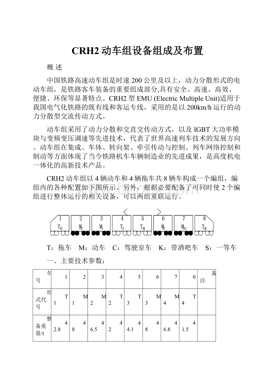 CRH2动车组设备组成及布置Word格式文档下载.docx