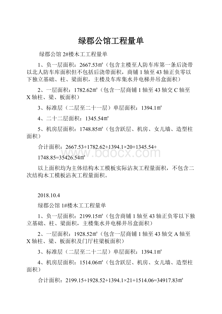 绿郡公馆工程量单Word格式.docx