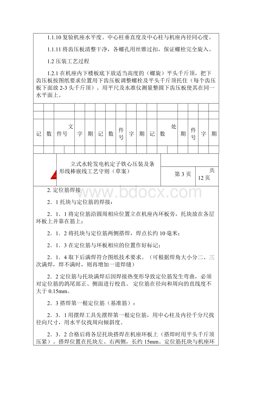 立式水轮发电机定子铁心压装及条形线棒嵌线工艺守则终.docx_第2页