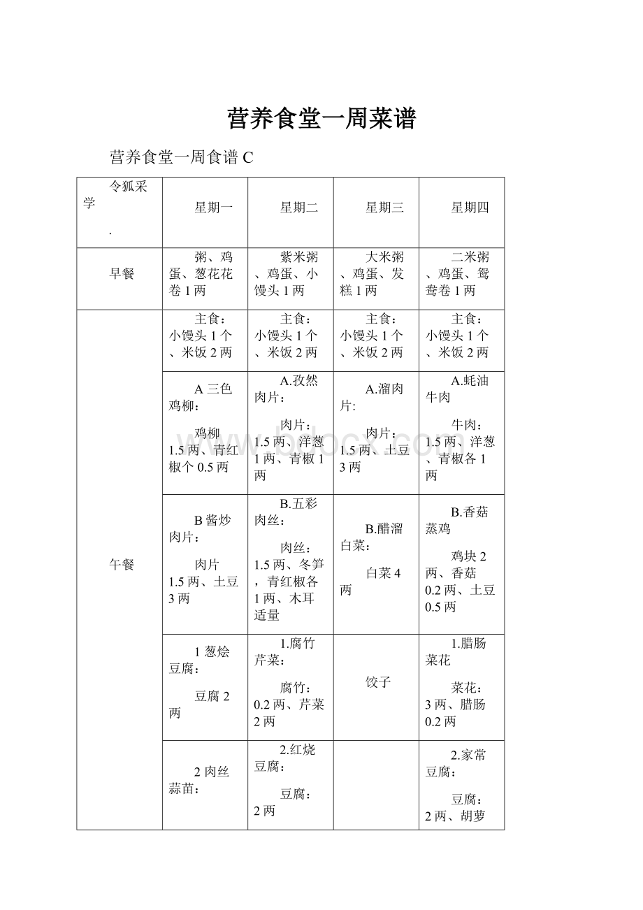 营养食堂一周菜谱.docx_第1页