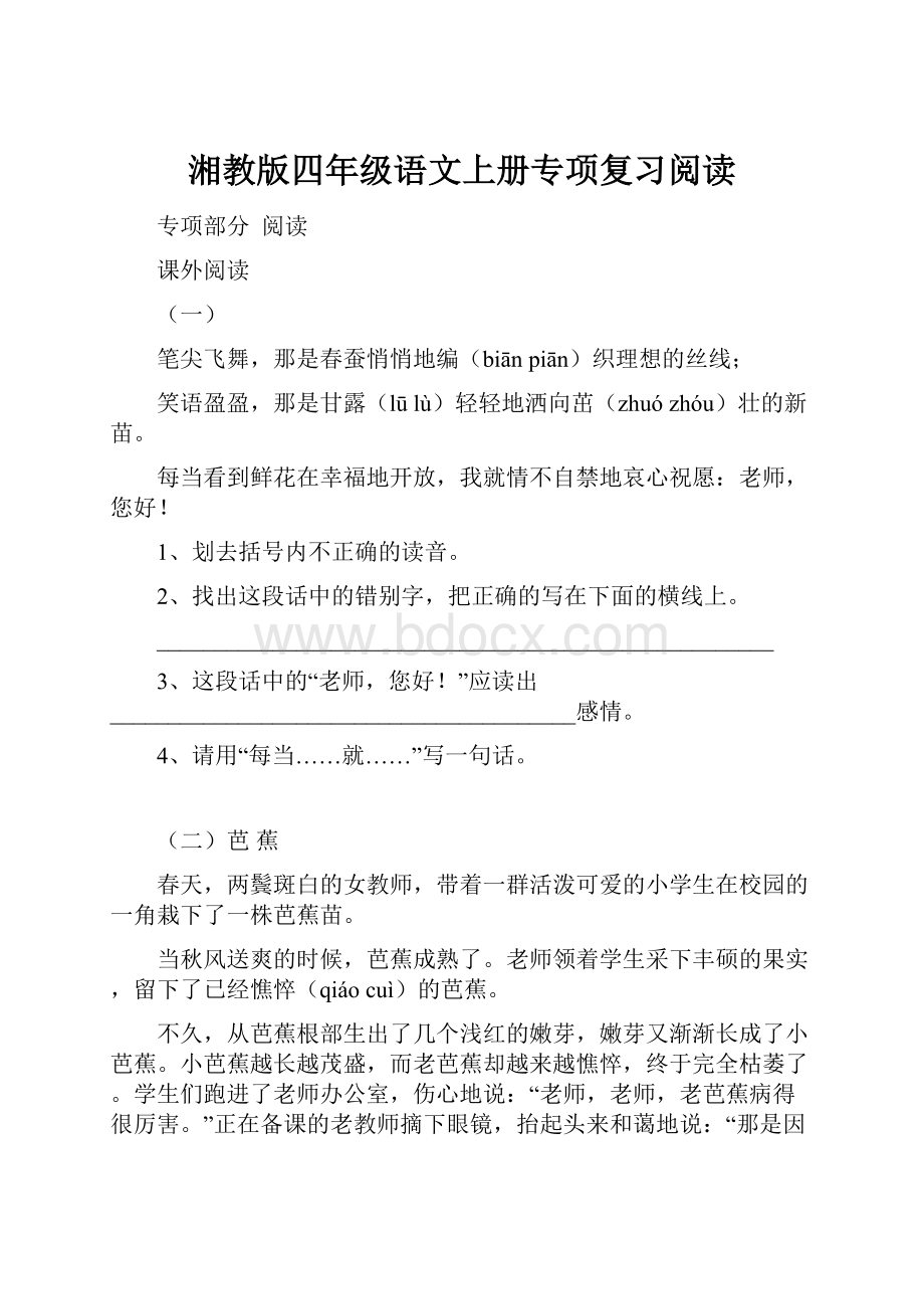 湘教版四年级语文上册专项复习阅读Word下载.docx_第1页