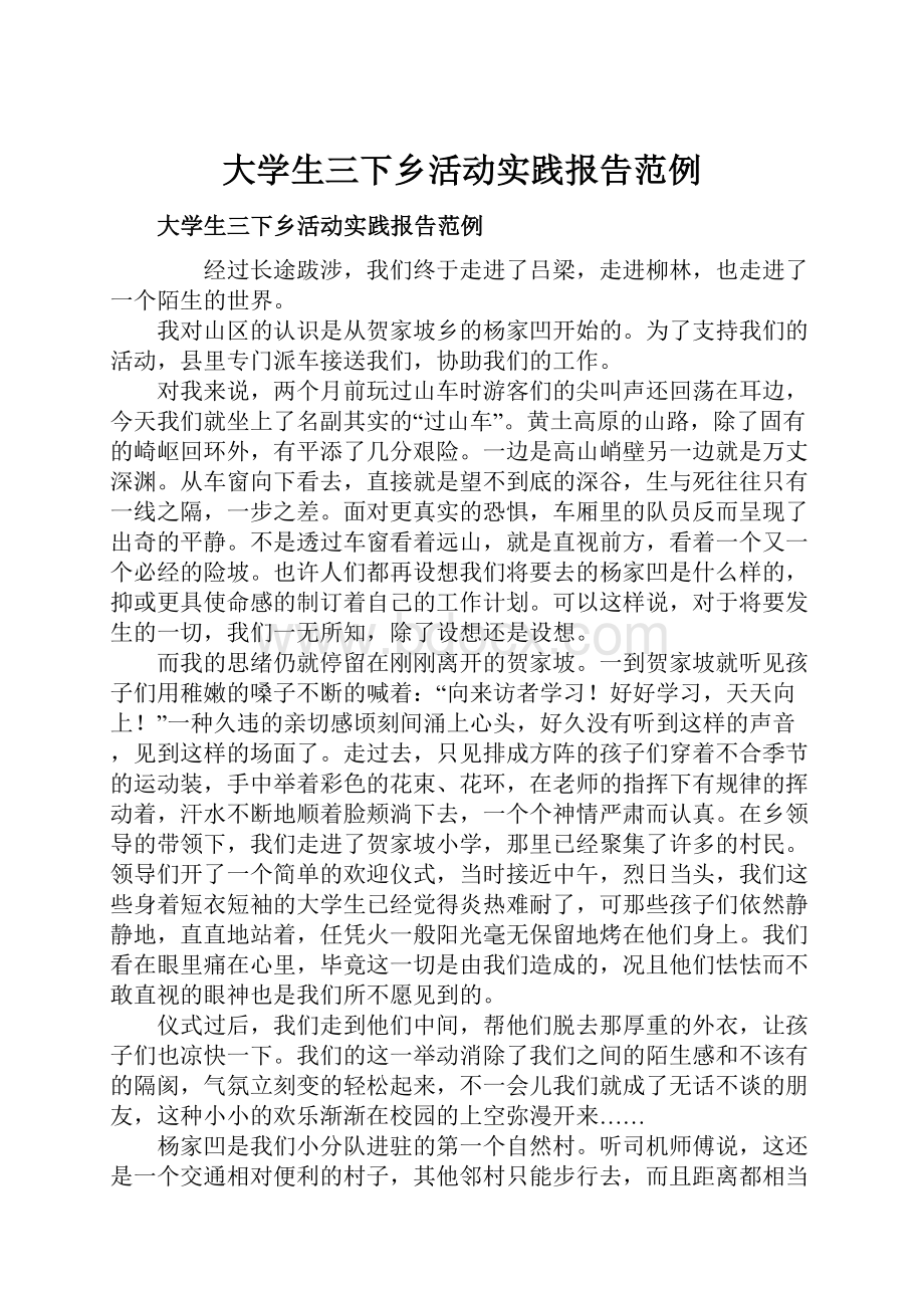 大学生三下乡活动实践报告范例.docx