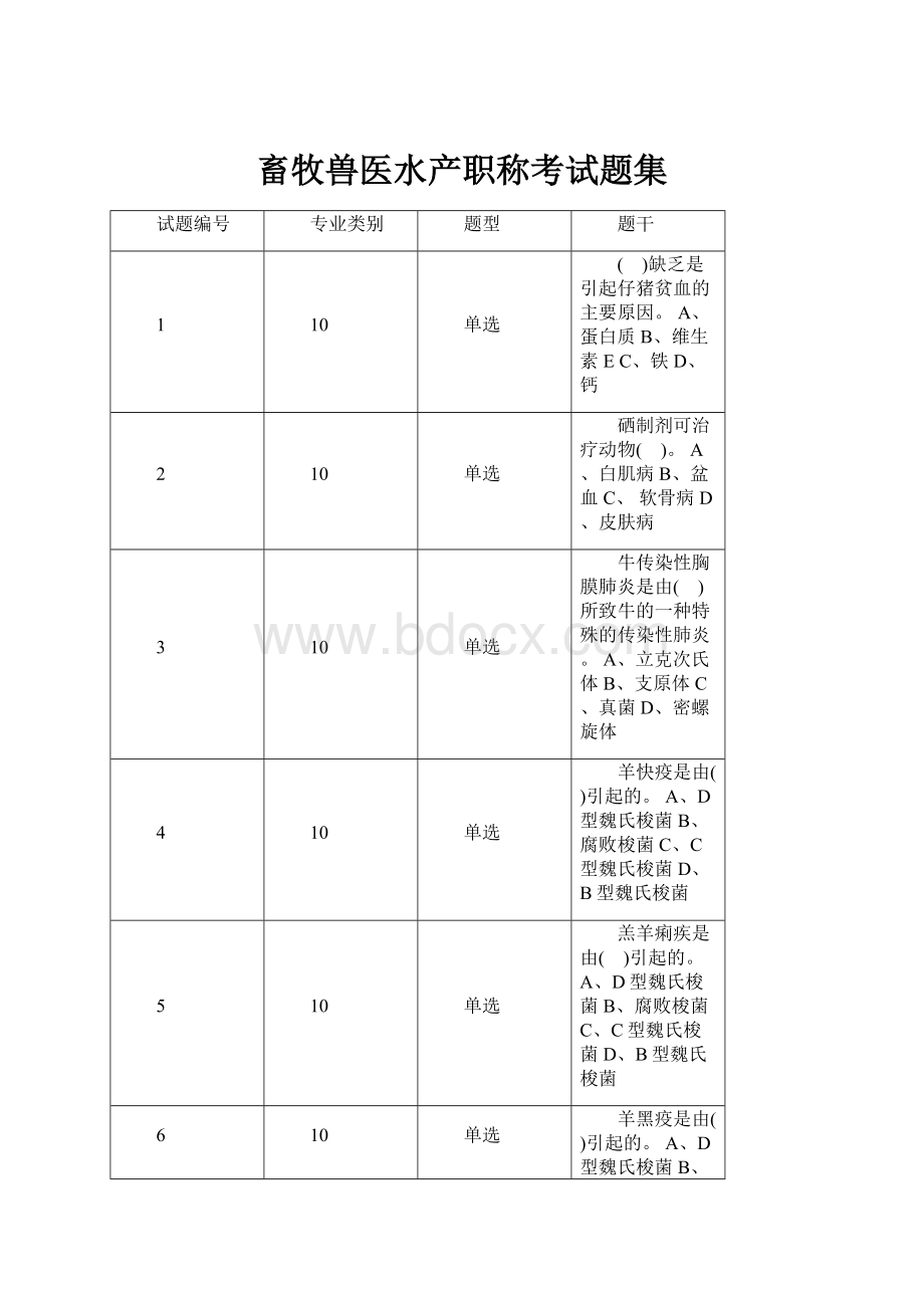 畜牧兽医水产职称考试题集Word下载.docx_第1页