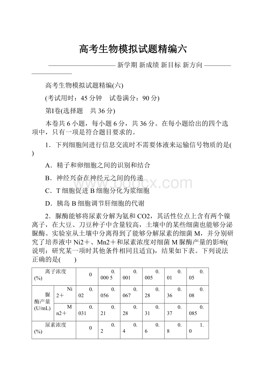 高考生物模拟试题精编六Word文件下载.docx_第1页