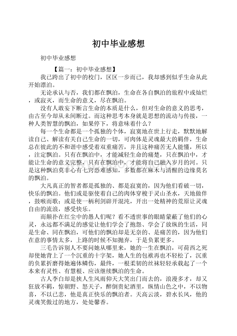 初中毕业感想文档格式.docx