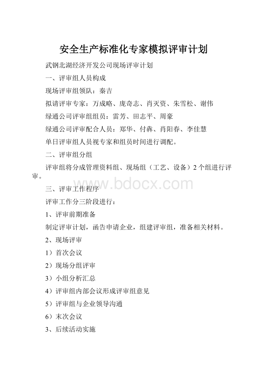 安全生产标准化专家模拟评审计划Word格式.docx_第1页