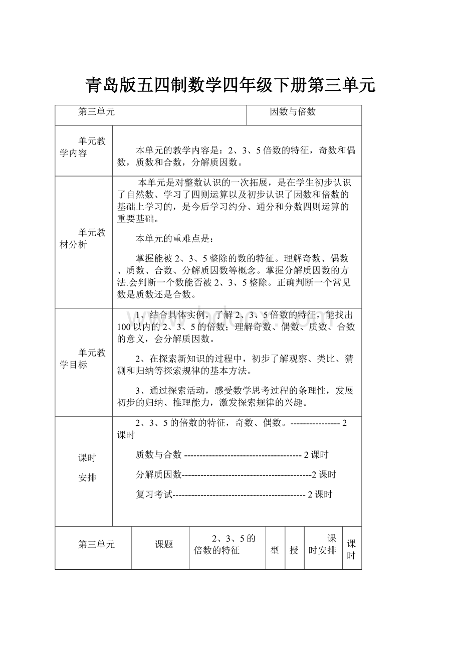 青岛版五四制数学四年级下册第三单元.docx_第1页