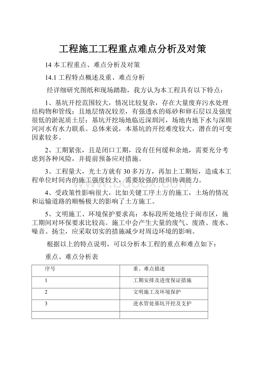 工程施工工程重点难点分析及对策Word文档下载推荐.docx_第1页