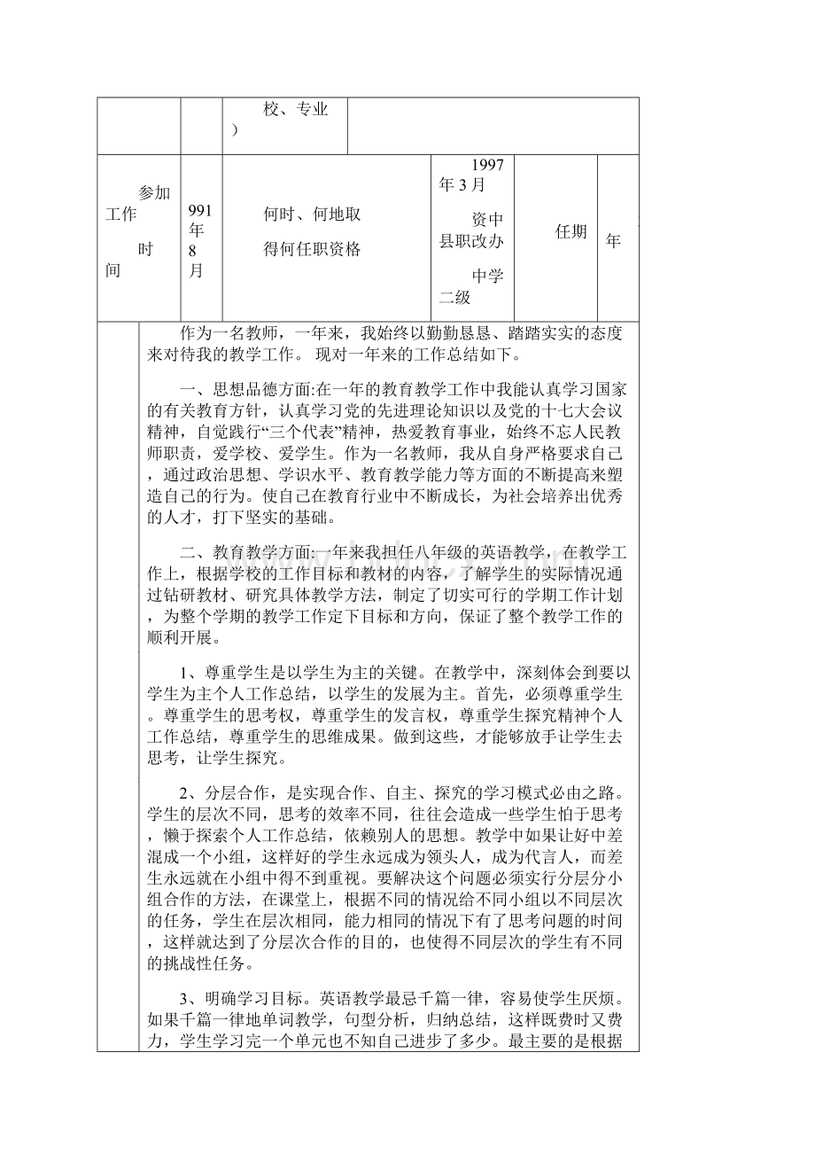 初中英语教师年度考核工作登记表.docx_第2页