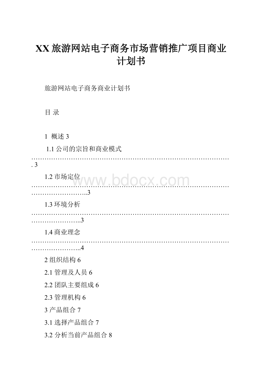 XX旅游网站电子商务市场营销推广项目商业计划书Word文档格式.docx