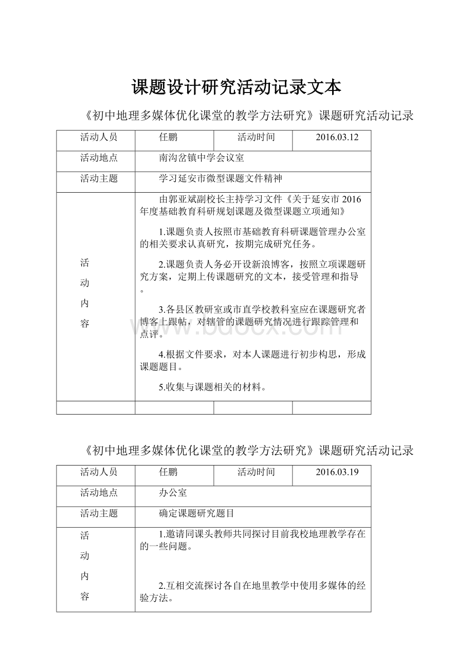 课题设计研究活动记录文本Word格式文档下载.docx_第1页