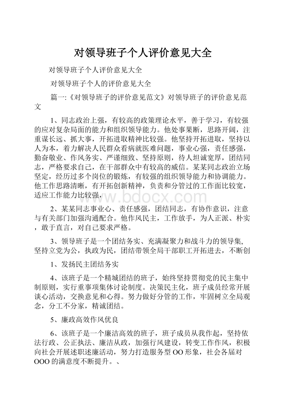 对领导班子个人评价意见大全文档格式.docx